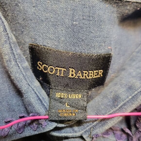 Scott Barber Vintage Men's Blue Linen Shirt with RicRac Trim - Picture 6 of 8